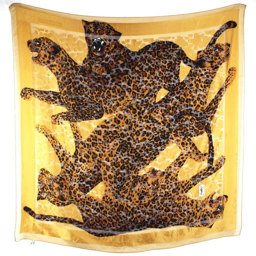 YSL Very Rare 1980s Leopard Silk Scarf